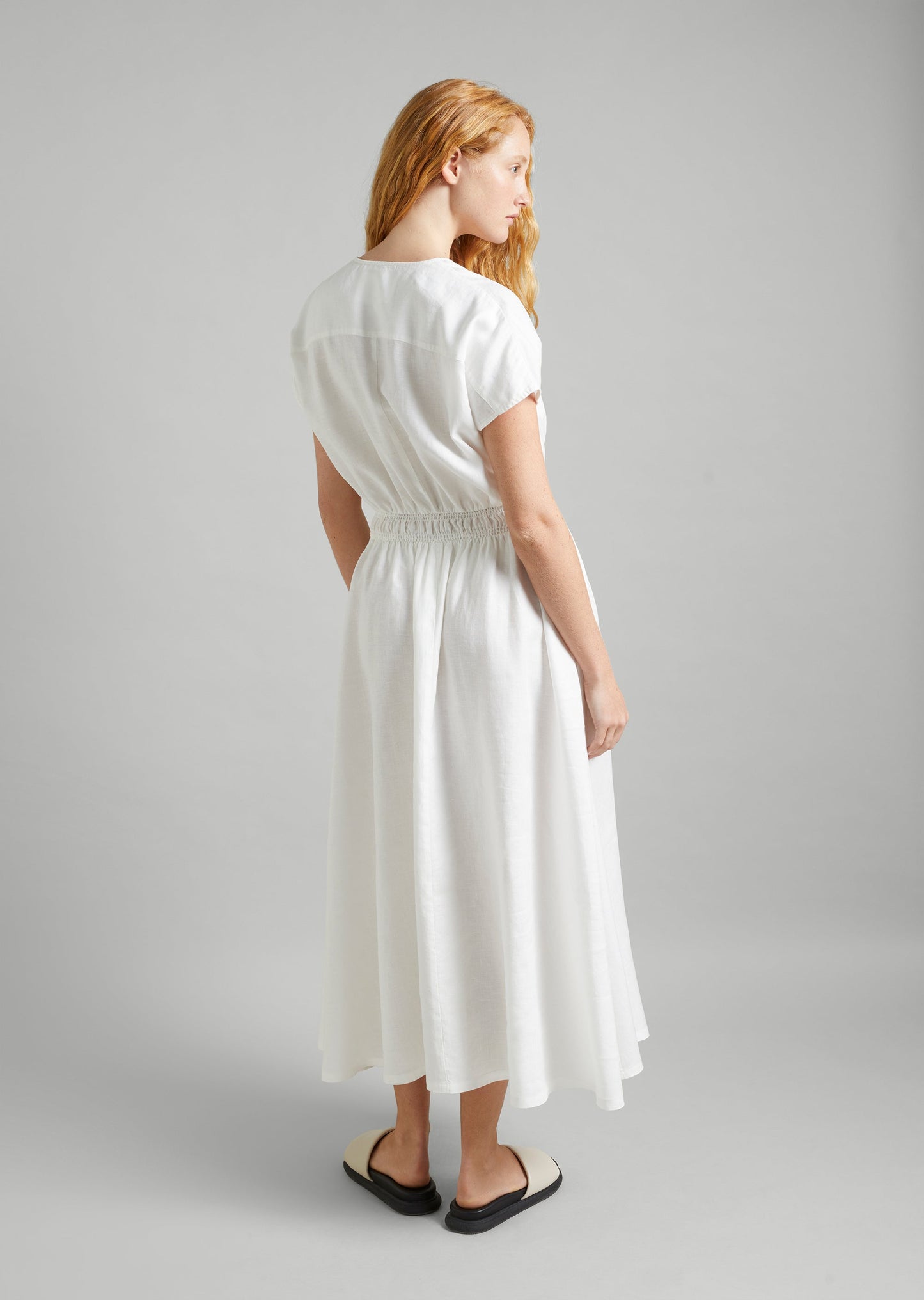 Linen Keyhole Shirred Dress