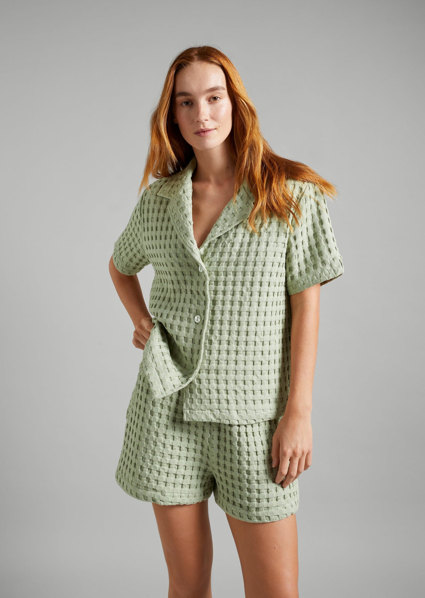 Textured Waffle SS Shirt