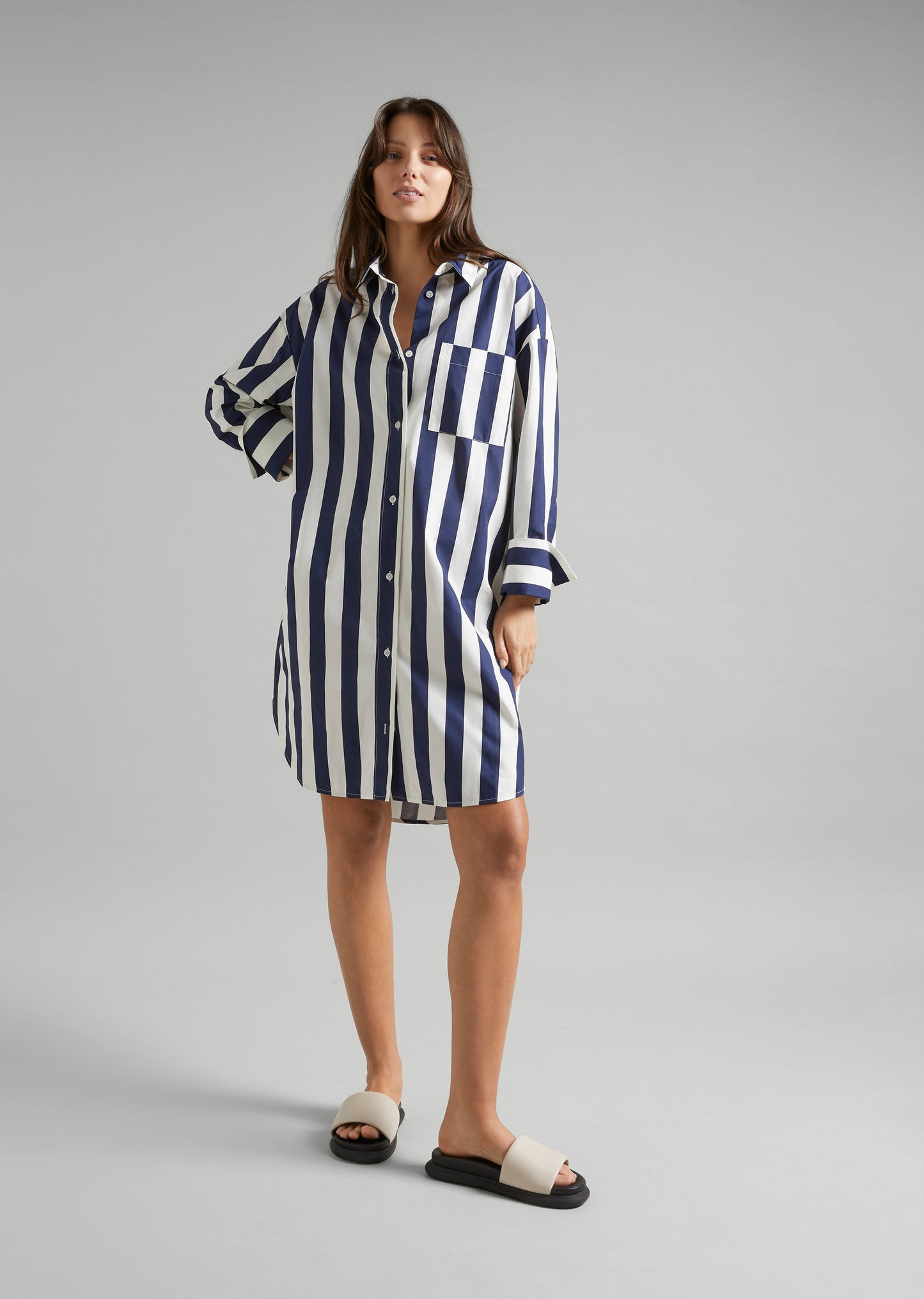 Aura Cotton Stripe Shirt Dress