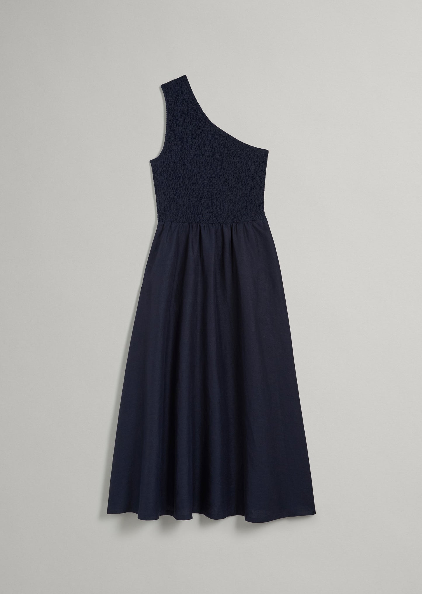 Linen Shirred One Shoulder Dress