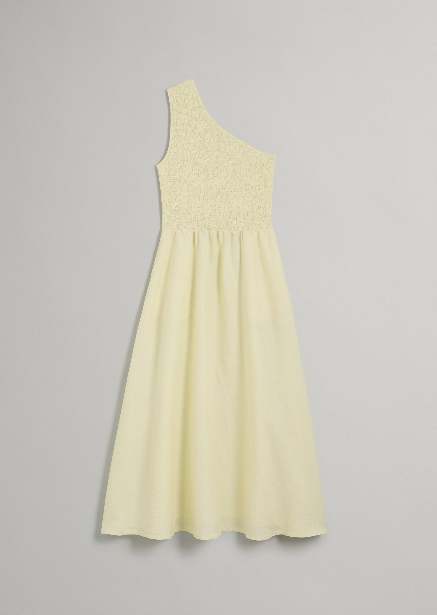 Linen Shirred One Shoulder Dress