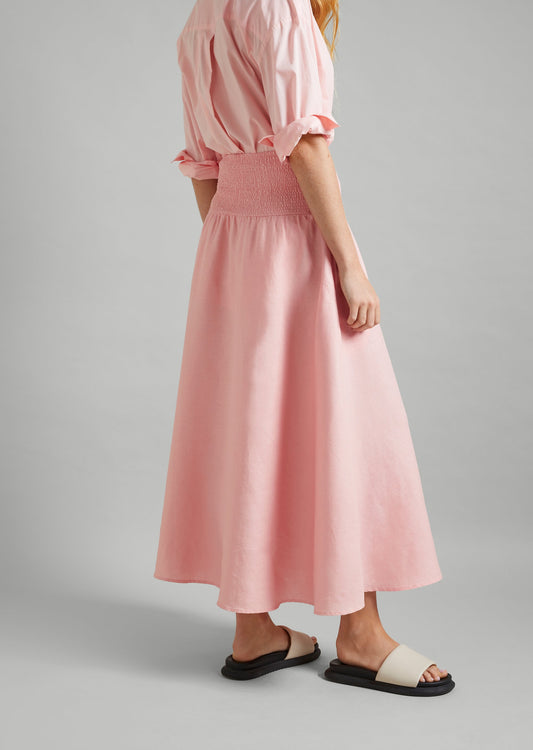 Linen Shirred Waist Skirt