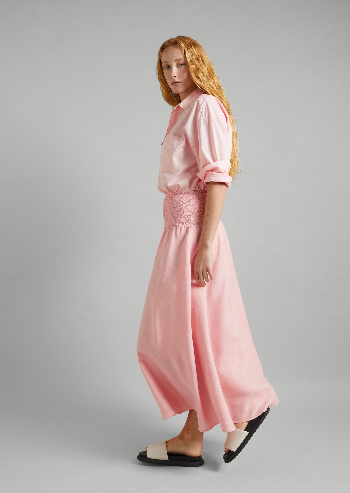 Linen Shirred Waist Skirt