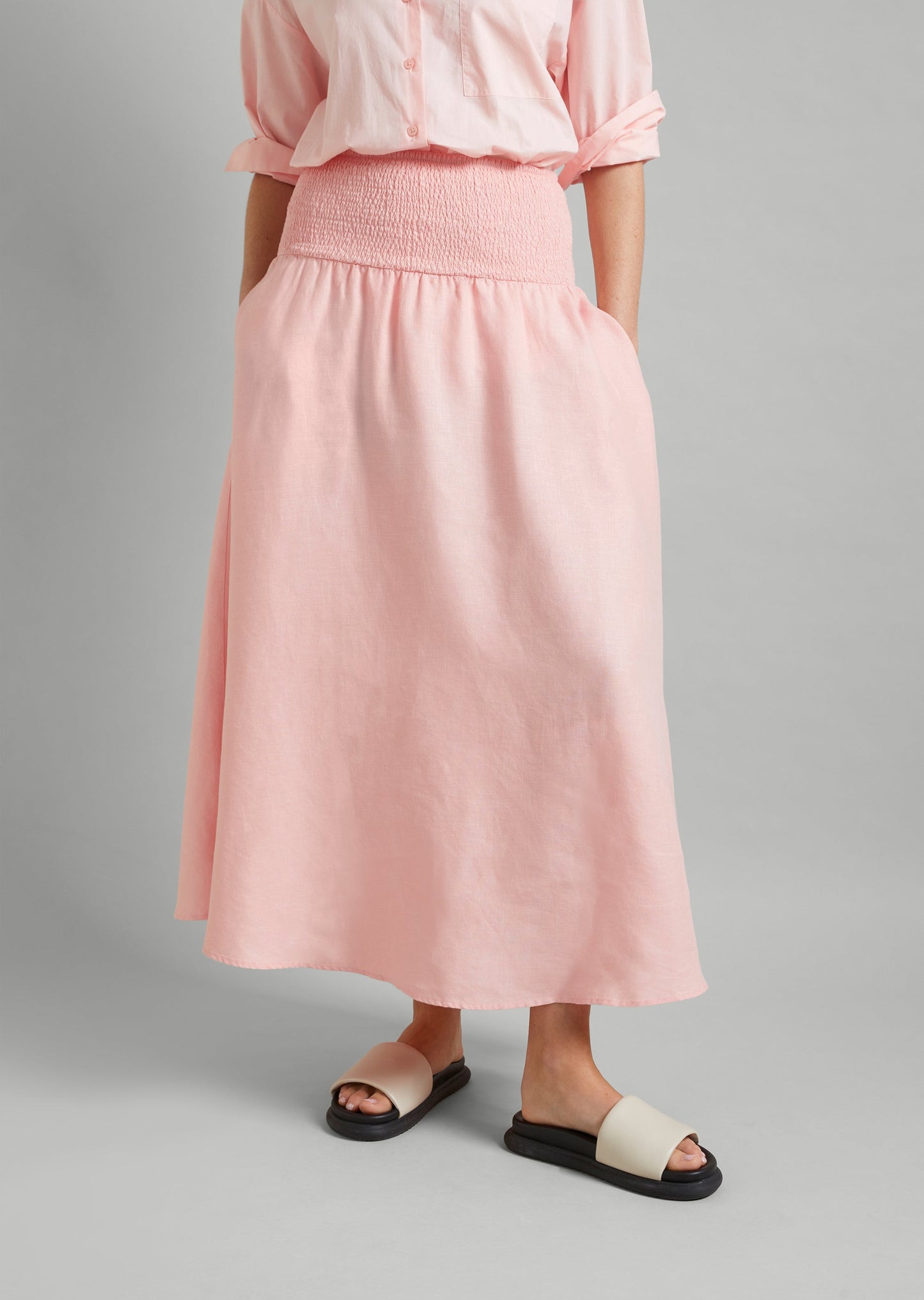 Linen Shirred Waist Skirt