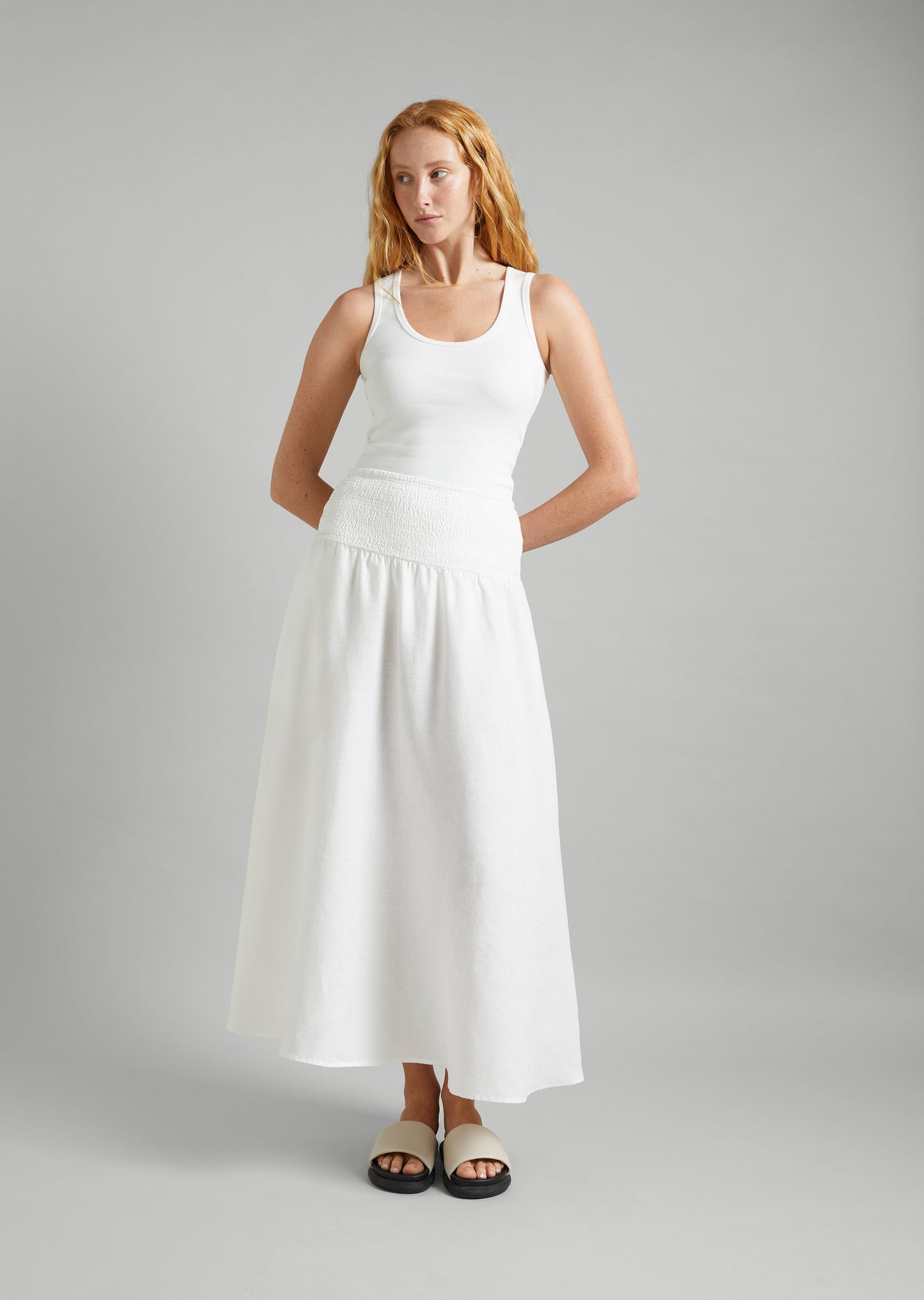 Linen Shirred Waist Skirt