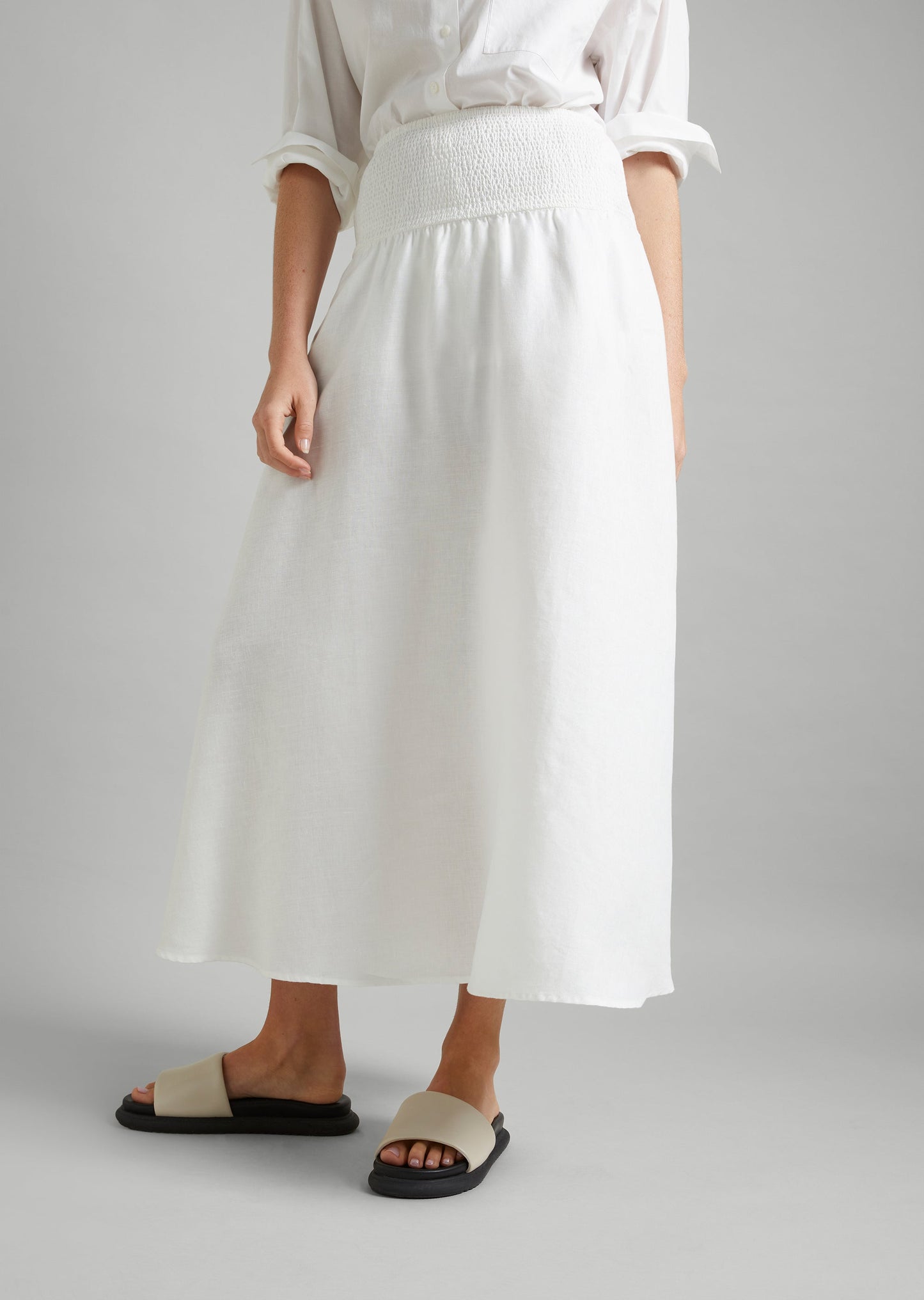 Linen Shirred Waist Skirt