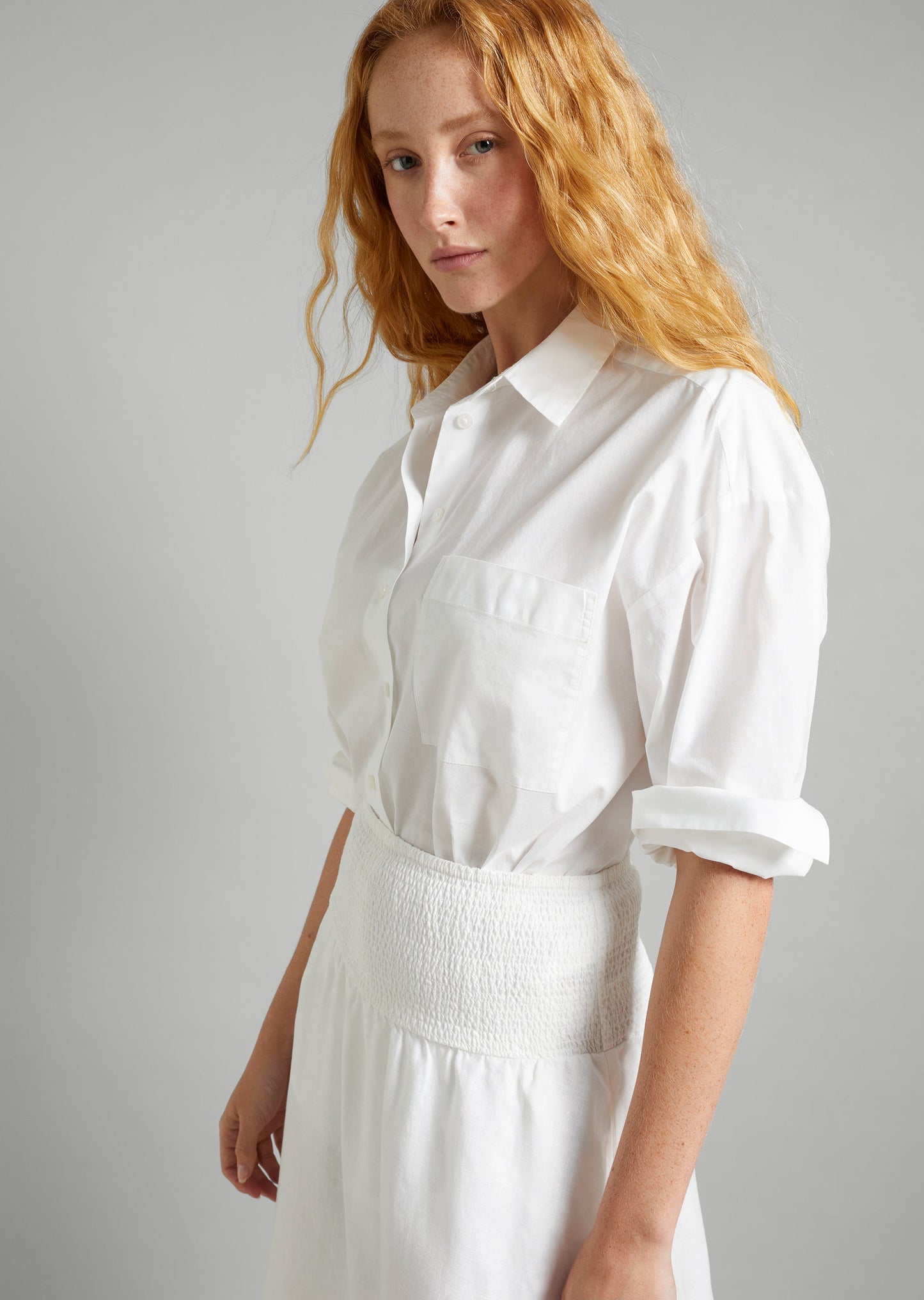 Linen Shirred Waist Skirt