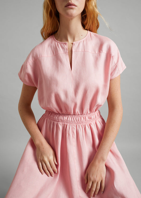 Linen Keyhole Shirred Dress