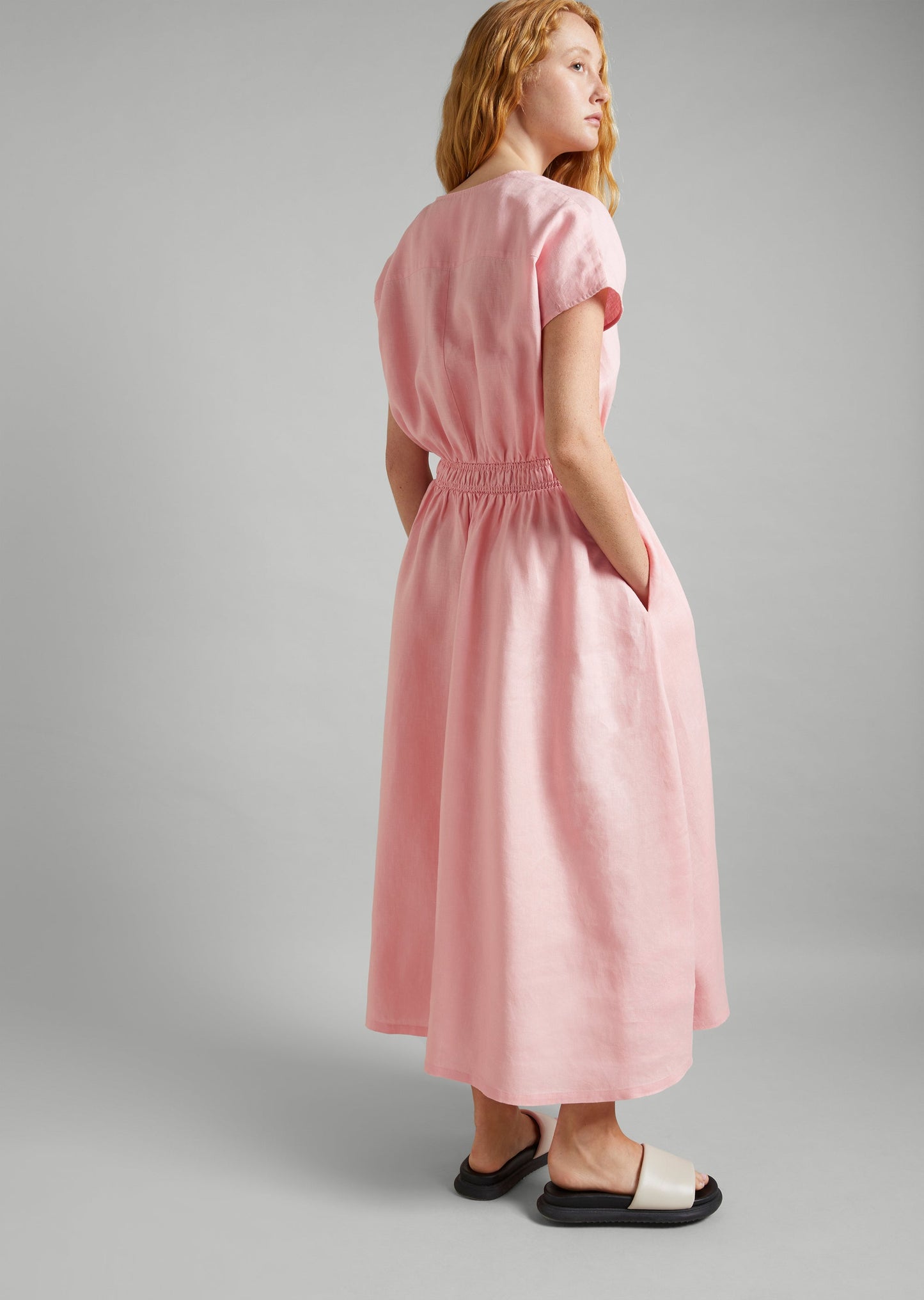 Linen Keyhole Shirred Dress