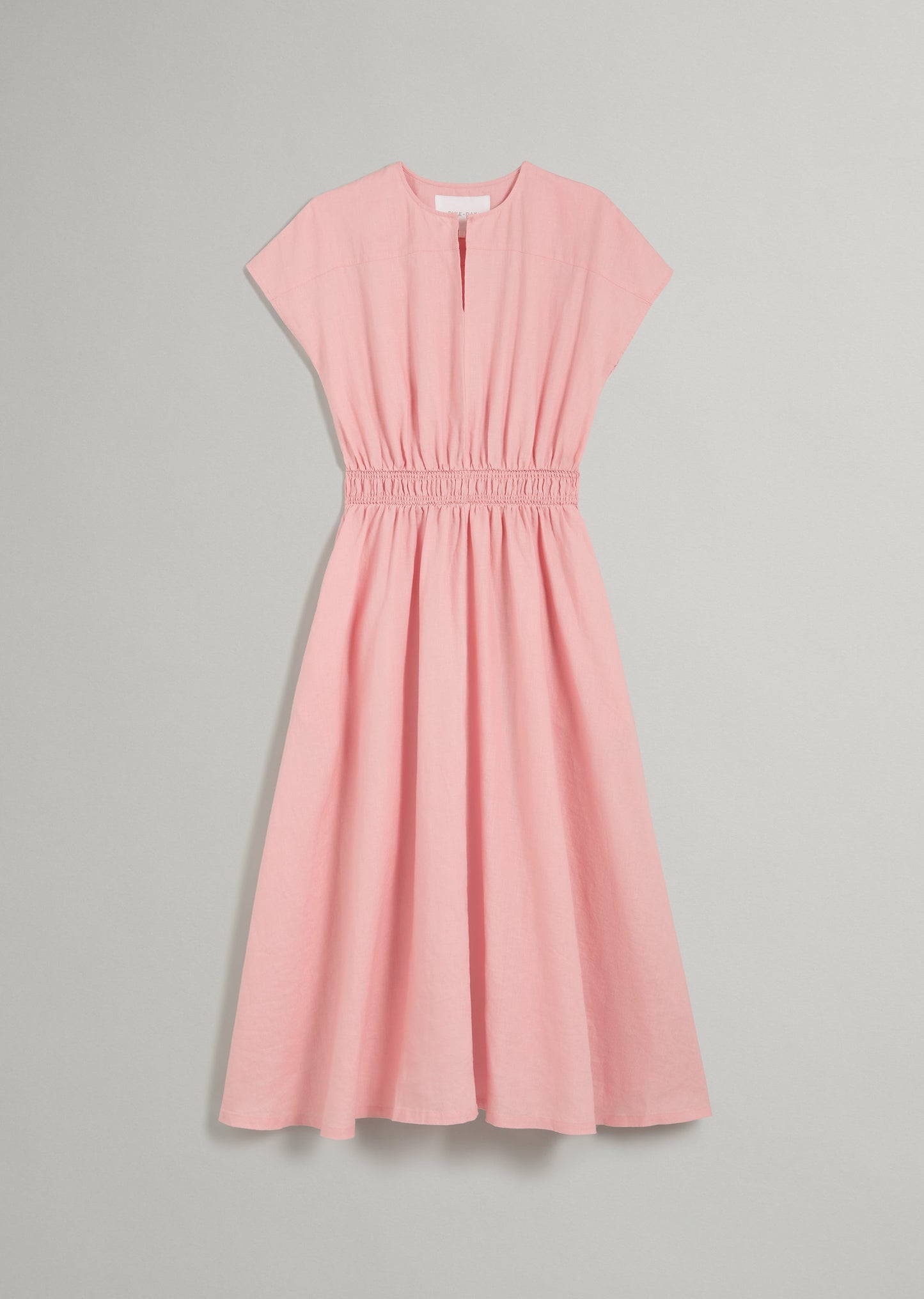 Linen Keyhole Shirred Dress