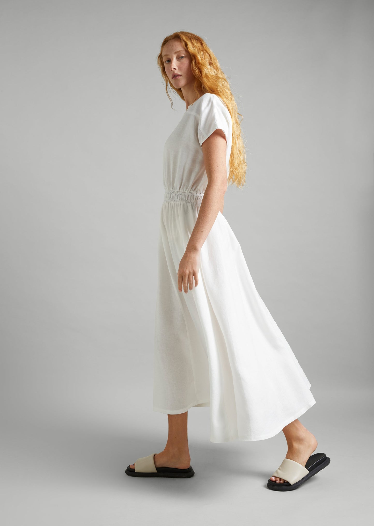 Linen Keyhole Shirred Dress
