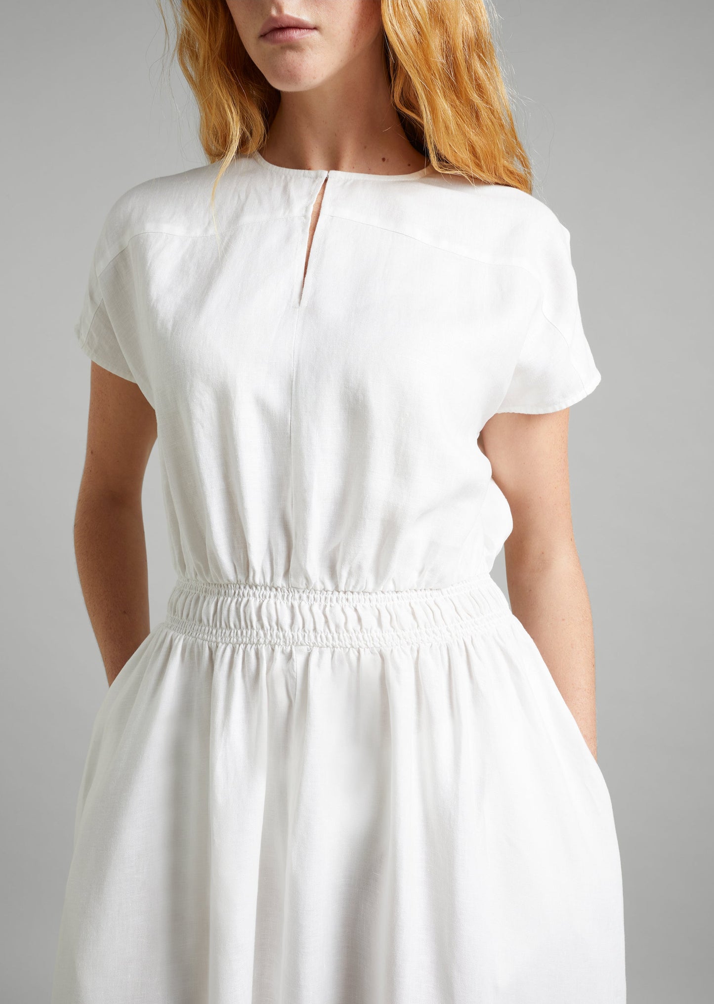 Linen Keyhole Shirred Dress