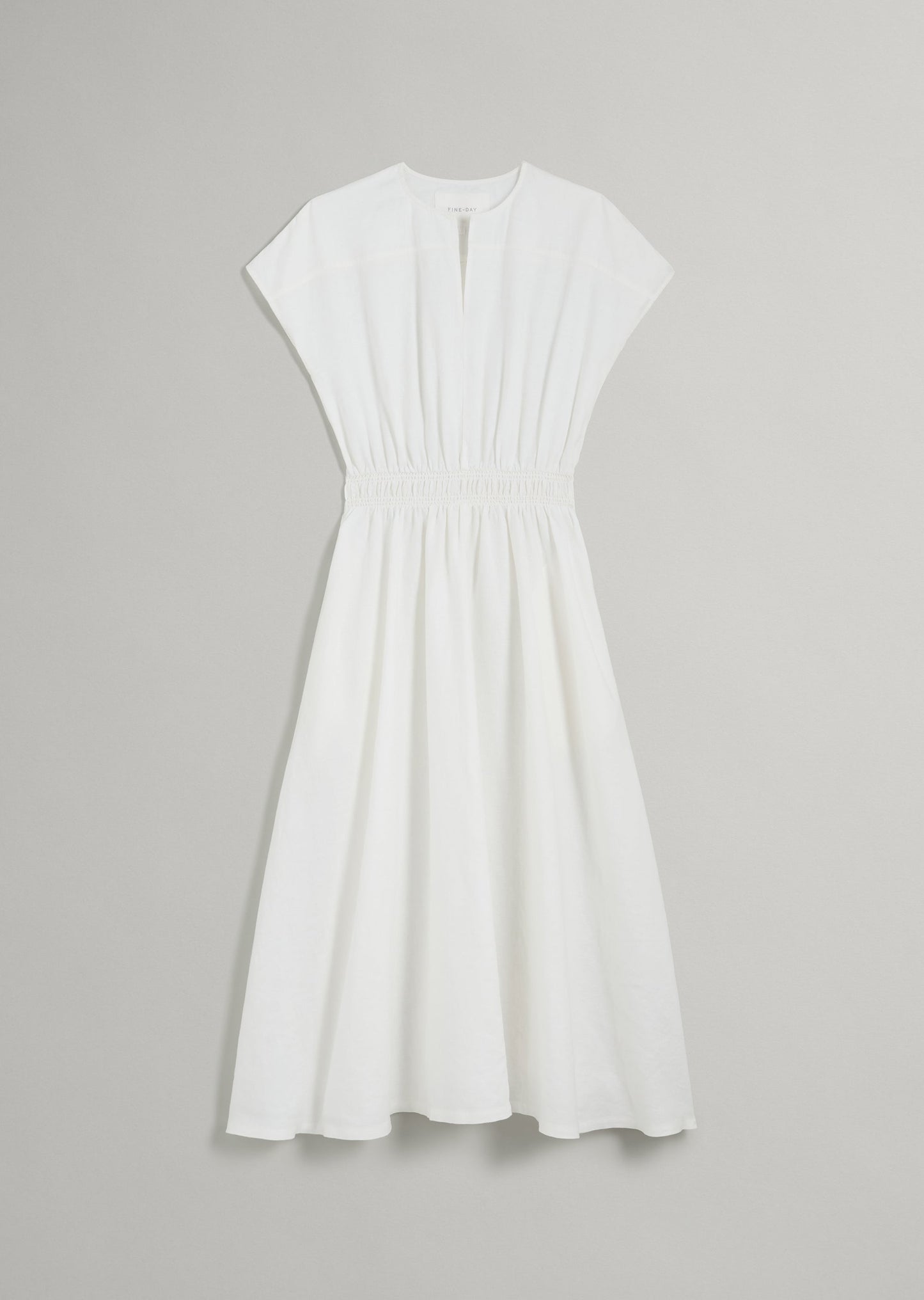 Linen Keyhole Shirred Dress